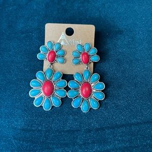 Shop Impressions Boutique earrings. Silver, turquoise, red. NWTs.